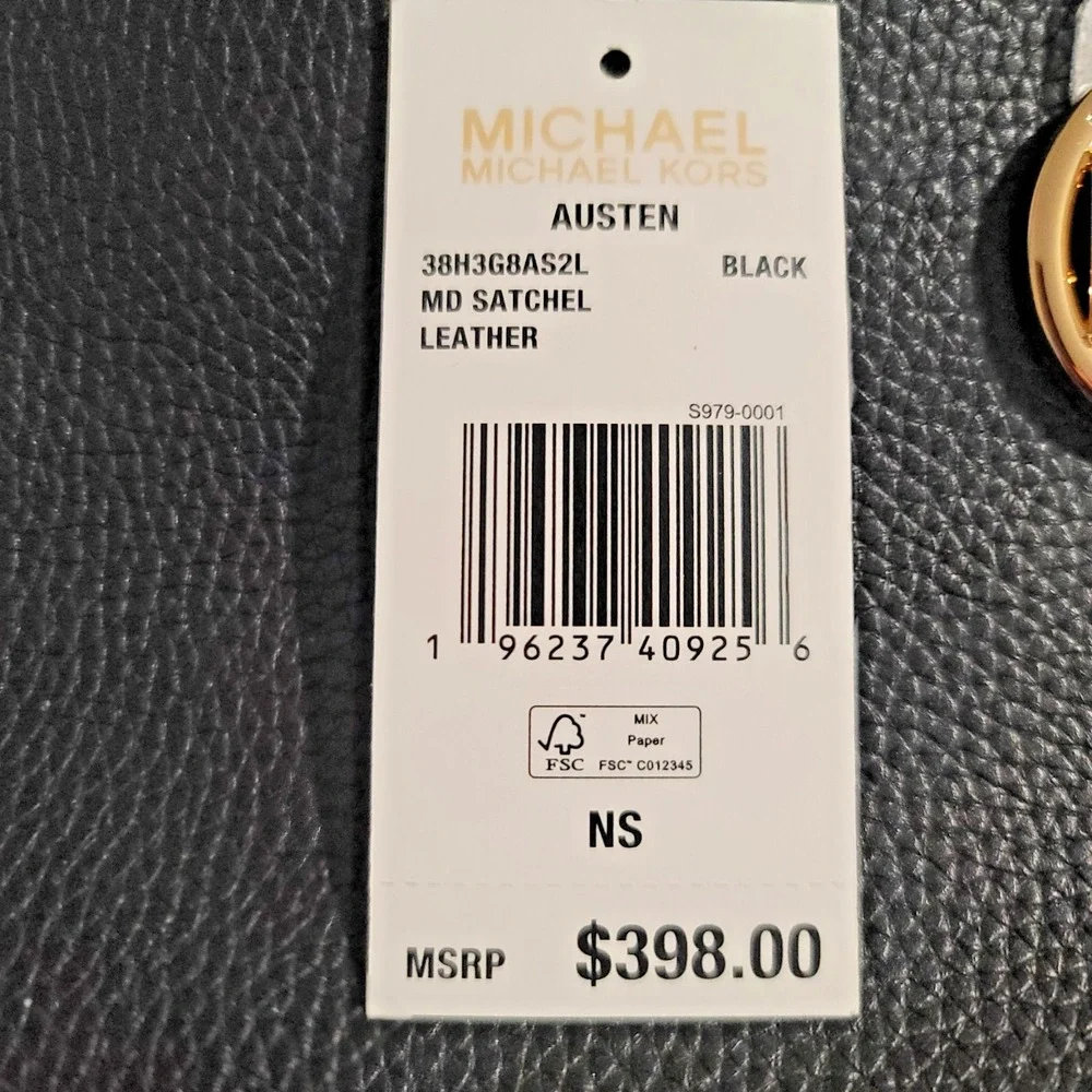 Michael Kors Austen Medium Leather Satchel Purse, Black